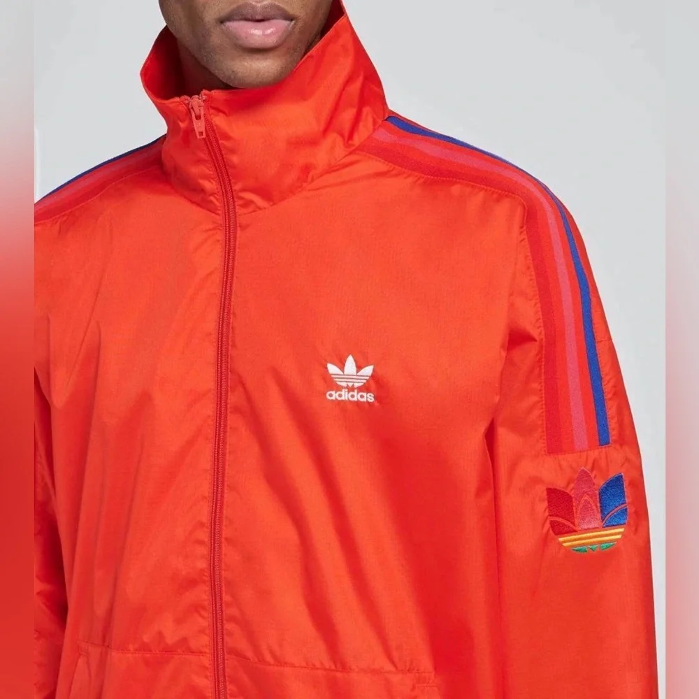 Adidas Originals Men's 3D Trefoil 3-Stripes Windbreaker Jacket Active Red Size L